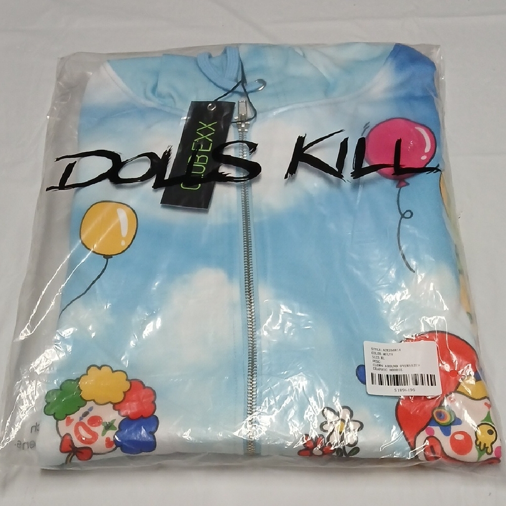 Dolls Kill Club Exx Clown Around Multicolor Hoodie Clowncore Zip-Up Jacket XL